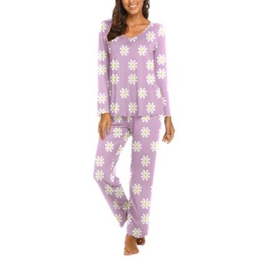 Imagem de Ekouaer Conjunto de pijama feminino, Dh687-floral roxo, P