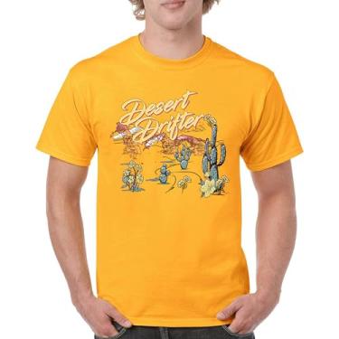 Imagem de Camiseta Desert Drifter Vintage Boho Desert Vibe Retro Southwest Bohemian Cactus Art American Travel Camiseta masculina, Amarelo, 4G