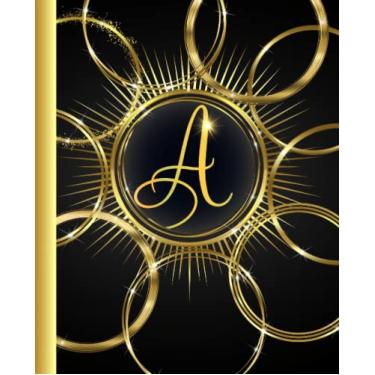 Imagem de Caderno monograma letra A: lindo tema de anéis dourados e brilhantes para adolescentes e adultos | Perfeito para diário e anotações | Estética ... Páginas, 18 x 23 cm, capa fosca macia