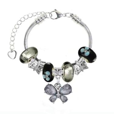 Imagem de White Birch Conjunto de pulseiras Pandora com berloques para meninas, joias para adolescentes, ideias de presentes, ajustável, 16 cm, borboleta e flor, One Size, Madeira de bétula