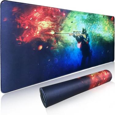 Imagem de Mouse pad para jogos com mapa do mundo (80 x 30 cm), tapete de mesa e mouse pad grande tapete de teclado 3 mm antiderrapante e tapete de mouse de borracha impermeável (guerreiro feminino)