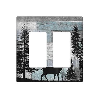Imagem de Forest Cabin Deer on Wooden Board Double Rocker Decora Outlet Covers Decora Country Farmhouse 2 Gang Light Switch Cover Rustic Lodge Gfci Placa de Parede Elétrica Placa Frontal para Banheiro