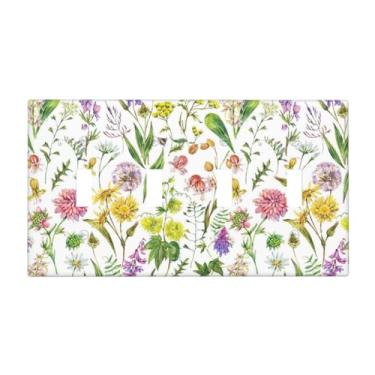 Imagem de Flores coloridas aquarelas planta quádruplo interruptor de luz 4 gangs placa de parede decorativa placa de interruptor elétrico para casa de fazenda banheiro quarto decoração
