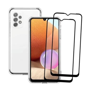Imagem de Capa A32 4g, Capinha Anti Impacto e 2x Pelicula Vidro 3D Para Samsung Galaxy A32 Case Transparente Proteção de Câmera
