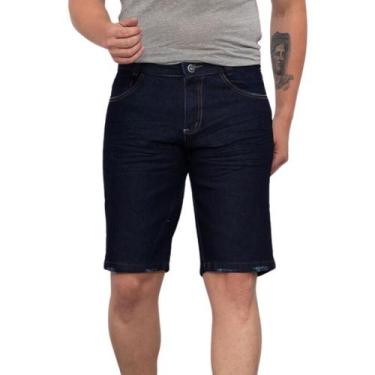 Imagem de Bermuda Jeans Masculina Lavagem Escura Premium Com Leves Detalhes na B