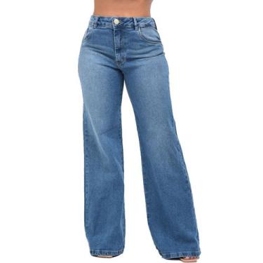 Imagem de Calça Jeans Feminina Sol Jeans Wide Leg com Boca Larga Cós Alto, 44