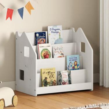 Imagem de Porta Livros Branco Madeira de Chão 4 Nichos Livreiro Bruno - IDIMEX