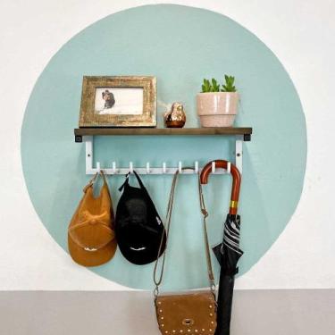 Imagem de Prateleira de Parede de Ferro e Madeira Cabideiro Style 9 Ganchos Taba