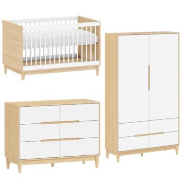 Imagem de Móveis para Quarto Infantil Berço Americano Cômoda Grande e Guarda Rou