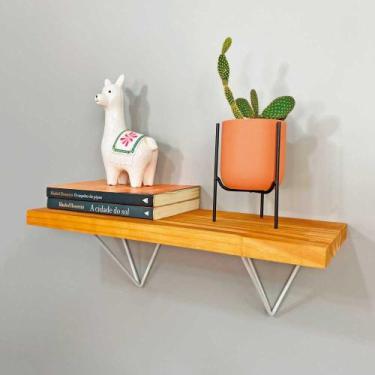 Imagem de Prateleira de Parede de Ferro e Madeira Industrial Pirâmide 60cm Carva