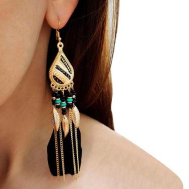 Imagem de Brinco Feminino Delicado Dangle Vintage Pena Hippie Preto - anjo da ma
