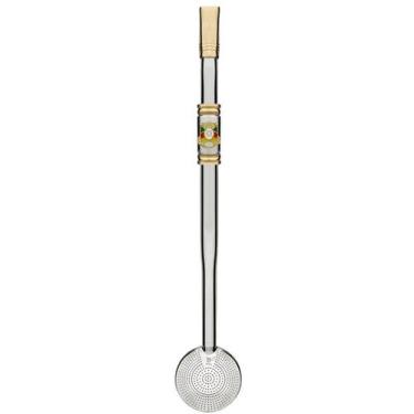 Imagem de Bomba de Chimarrão Inox 24cm Mil Furos Brasão Bojo Rosca Escovinha Bor