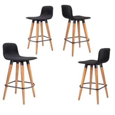 Imagem de Kit 4 Meia Banquetas Línea Madeira Maciça em Verniz PU Preto - UniDeco