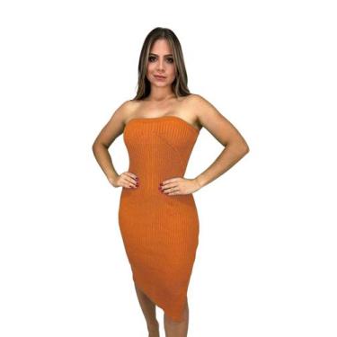Imagem de Vestido Midi sem alça Canelado Modal - Calu Tricot, Laranja