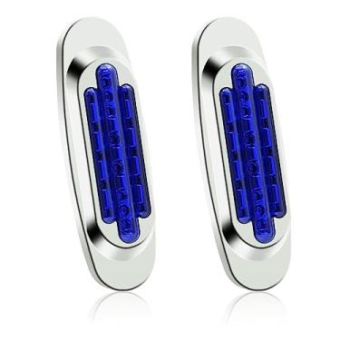 Imagem de NWpangu Luzes laterais de LED, lâmpadas ovais de posição de folga de 16 LEDs, luz lateral, luz externa da cabine com cromo, universal para caminhão, trator, trailer, motorhome, carros, azul, 2 peças
