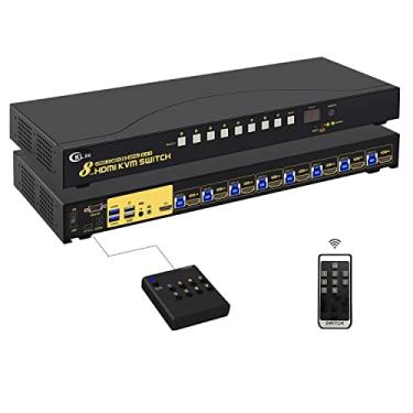 Imagem de CKLau 8 Portas Usb 3.0 Montagem Em Rack Hdmi Kvm Switch 4K60Hz com Áudio, 2 Peças Hub Usb 3.0 e Cabos Suporta Comutação de Teclado e Mouse