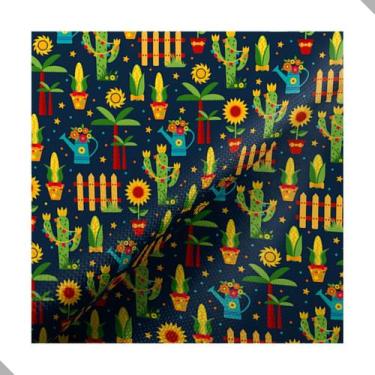 Imagem de Tecido Poliéster Estampado Jacquard Festa Junina Cacto Girassol - 1,40
