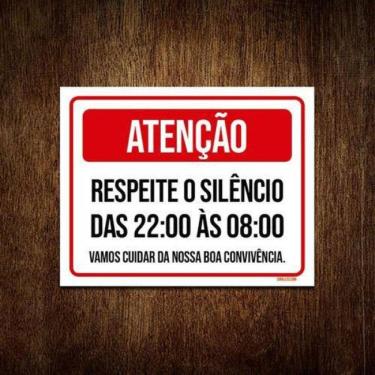 Imagem de Kit 3 Placa Sinalização - Atenção Respeite Silêncio 22 As 8