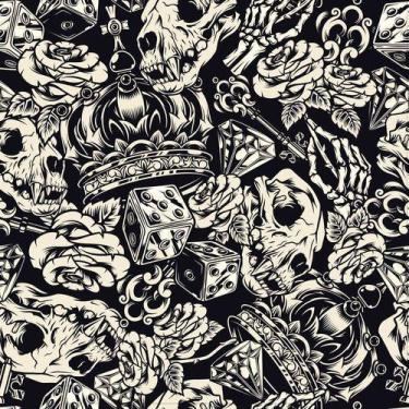 Imagem de Papel De Parede Temático Vintage Caveiras - 3,30x0,50m - DEKAL DECOR