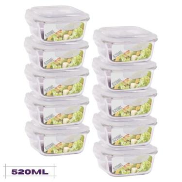 Imagem de Conjunto 10 Potes Quadrado Mantimentos Vidro 520 ml - Joia House, Pote