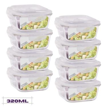 Imagem de Conjunto 8 Potes Quadrado Mantimentos Vidro 320 ml - Diversas