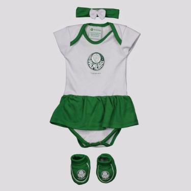 Imagem de Kit Body Palmeiras Torcida Feminino Branco e Verde - Torcida Baby, G
