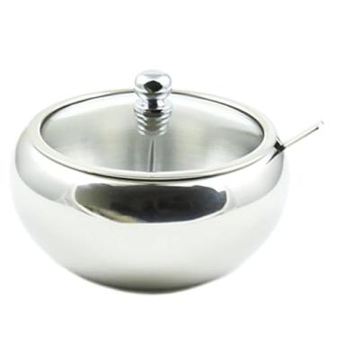 Imagem de Zoie + Chloe Stainless Steel Sugar Bowl With Glass Lid - Bonus Spoon - 2 Cup ...