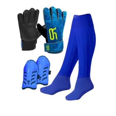 Imagem de Kit Infantil - Luva Goleiro + Caneleira + Meião Futebol (6, Azul)