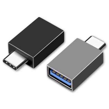 Imagem de Henrety Adaptador USB C para USB USB USB C macho para USB 3.0 fêmea adaptador OTG compatível com MacBook Air 2020/MacBook 12"/iPad Pro 2020 e mais, preto e verde escuro (pacote com 2)
