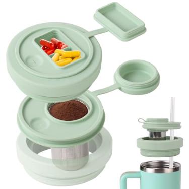 Imagem de Tampa de copo multiuso à prova de vazamento, tampa de copo de 1,134 g, organizador de comprimidos embutido, funil de café para copo Stanley, substituição de tampa reutilizável à prova de derramamento