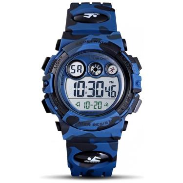 Imagem de Relógio Digital com Cronômetro para Crianças de 5 até 15 Anos, GOLDEN HOUR, Azul Escuro Camuflado