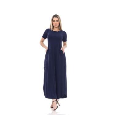 Imagem de Vestido Longo De Lycra Premium Com Fenda Lateral - Docce Mulher, Azul 