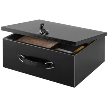 Imagem de xydled Cofre seguro resistente ao fogo com trava de chave para armazenamento de segurança de escritório doméstico para documentos de valor, 33,5 x 28 x 13 cm, preto