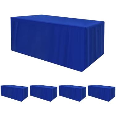 Imagem de HolidayIdeas Toalhas de mesa ajustadas para mesa retangular de 1,8 m, capa de mesa lavável resistente a amassados, 76 x 182 cm para exibição de cabine de fornecedor, banquete, feira, azul royal, 4