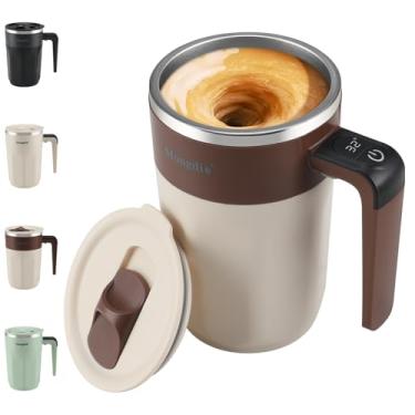 Imagem de Mongdio Caneca de Café com Agitação Automática e Visor de Temperatura, Recarregável via USB, 13.5 Onças, Marrom