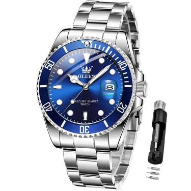 Imagem de Relógio OLEVS: vestido clássico masculino, aço inoxidável, azul