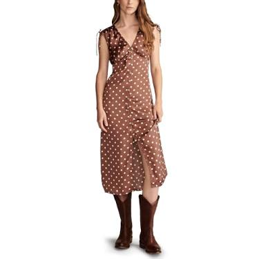 Imagem de Lucky Brand Vestido midi feminino de cetim com botões, Maroon Dot, M