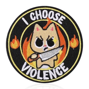 Imagem de Remendos engraçados de gancho e laço de gato I Choose Violence de 7,6 cm, aplique bordado fofo de moral militar para mochilas, colete, chapéu, arneses, jeans, roupas