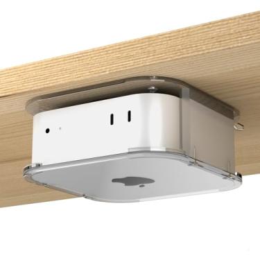 Imagem de CaSZLUTION Suporte de parede de acrílico transparente/embaixo da mesa para Mac mini M4 / M4 Pro 2024 - Suporte para Mac mini M4 com fácil acesso ao botão liga/desliga (apenas suporte)