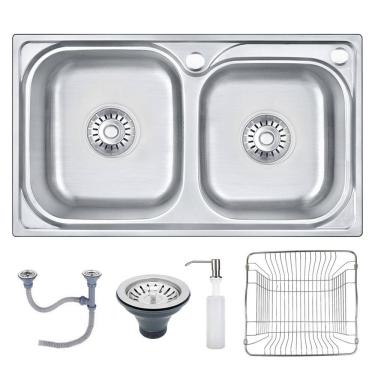 Imagem de Cuba Dupla Cozinha Gourmet 68x39cm Completa Aço Inox Prata Brinovar