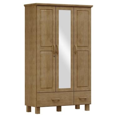 Imagem de Guarda Roupa Madeira Maciça 3P 2G Espelho 119 cm 1141 Freijo Milani Store