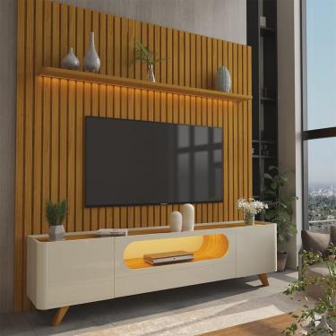Imagem de Rack com Painel Ripado para TV até 85 Polegadas 1 Gaveta 2 Portas 1 Prateleira com LED 230cm Nobre