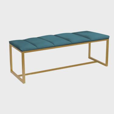 Imagem de Calçadeira Industrial Carla 195cm King Size Quarto Box Cama Ferro Dourado Suede Azul Turquesa - Ahz Móveis
