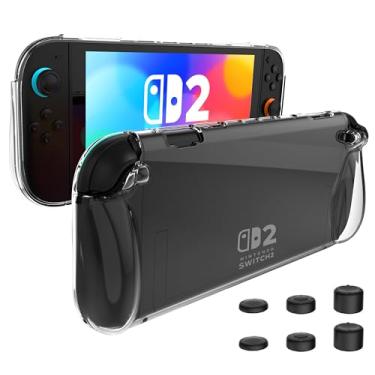 Imagem de Aircawin Capa para Nintendo Switch 2 transparente com 6 peças de tampa de polegar 2025, acessórios para jogos de TPU macio leve para Switch 2 capa de 7,9 polegadas - transparente