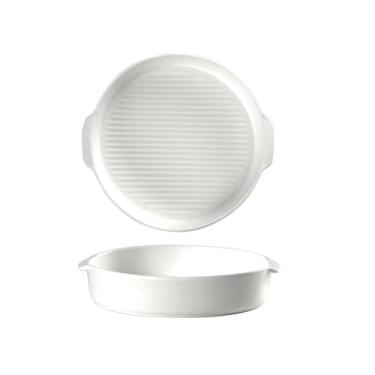 Imagem de Prato de cerâmica binaural criativo, prato de cozimento de arroz assado com queijo caseiro - branco semibrilhante