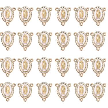 Imagem de LiHan1028 60 peças de 3 furos Virgem Maria Link Miraculous Medalha Esmalte Liga Strass Nossa Senhora de Guadalupe Crucifixo Conexão para Fazer Joias (Dourado)