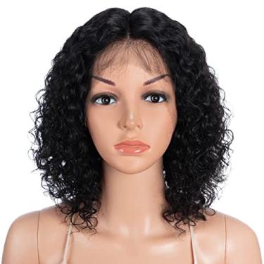 Imagem de Style Icon Perucas De Cabelo Humano, Perucas Curtas E Cacheadas, Perucas Afro Fofas, Parte Em T, Ondas Profundas, Pré-Depiladas, Renda Frontal Hd, Perucas Pretas (12", 1B)