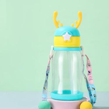 Imagem de Garrafa Infantil Premium com Chifres de Alce, Canudo e Alça 600 ml (Verde)