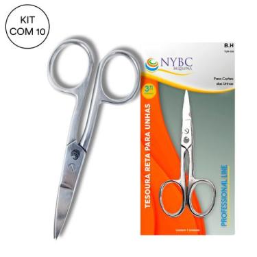 Imagem de Kit 10 Tesoura Reta Para Unhas 9,2 Cm Ponta Larga Inox NYBC - NYBC Bea