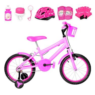 Imagem de Bicicleta Aro 16 Alumínio + Kit Proteção Rosa E Pink